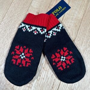 Polo Ralph Lauren Mittens Black Red One Size 7-16 Brand New With Tags